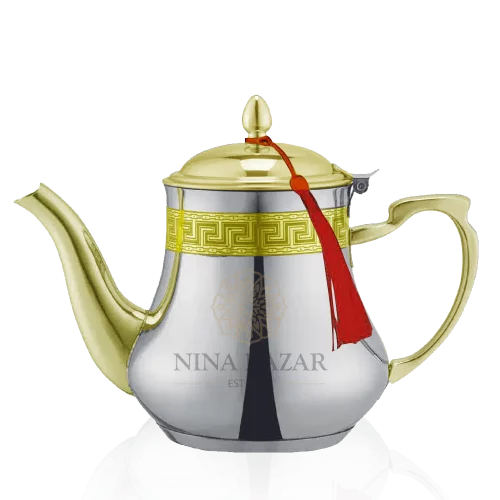 Théière Marocaine en Acier Inoxydable Induction 1.6L - Chrome et Doré
